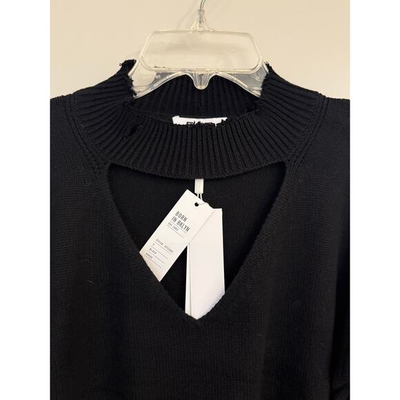 525 America Born in BKLYN Distressed Mock Neck Sweater – Size S – Black NWT - Picture 3 of 11